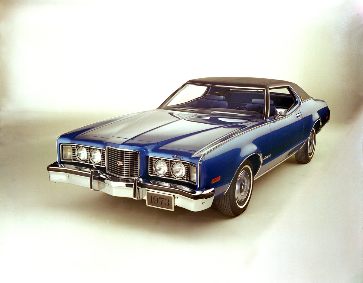 This archival image documents the 1973 Mercury Montego front angle in studio and is preserved in the Ford Heritage Vault as part of Ford Motor Company's historic photographic archive. Free for personal, non-commercial use. Ford Heritage Vault refe...