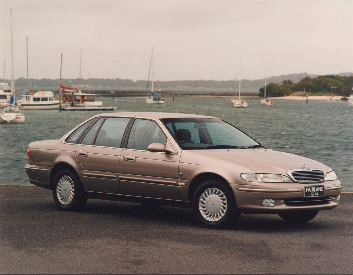 This archival image documents the 1995 Ford NF Fairlane Ghia Sedan Driver Side Front End View by the Waterfront FAP-2011-3 and is preserved in the Ford Heritage Vault as part of Ford Motor Company's historic photographic archive. Free for personal...