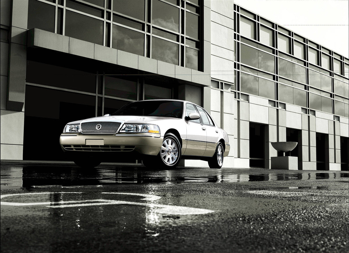 This archival image documents the 2004 Mercury Grand Marquis and is preserved in the Ford Heritage Vault as part of Ford Motor Company's historic photographic archive. Free for personal, non-commercial use. Ford Heritage Vault reference AR-2008-8....