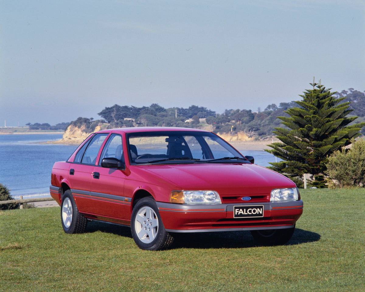 This archival image documents the 1991 Ford EB Falcon S Sedan Driver Side Front End View by the Coast FAP-2011-3 and is preserved in the Ford Heritage Vault as part of Ford Motor Company's historic photographic archive. Free for personal, non-comm...