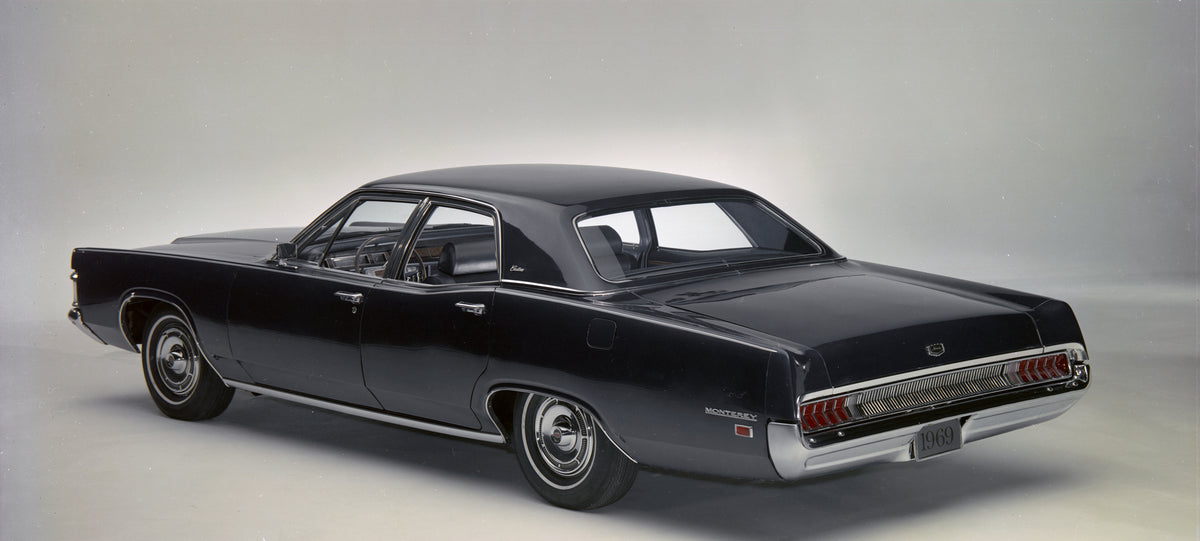 This archival image documents the 1969 Mercury Monterey Custom four-door sedan Rear View and is preserved in the Ford Heritage Vault as part of Ford Motor Company's historic photographic archive. Free for personal, non-commercial use. Ford Heritag...