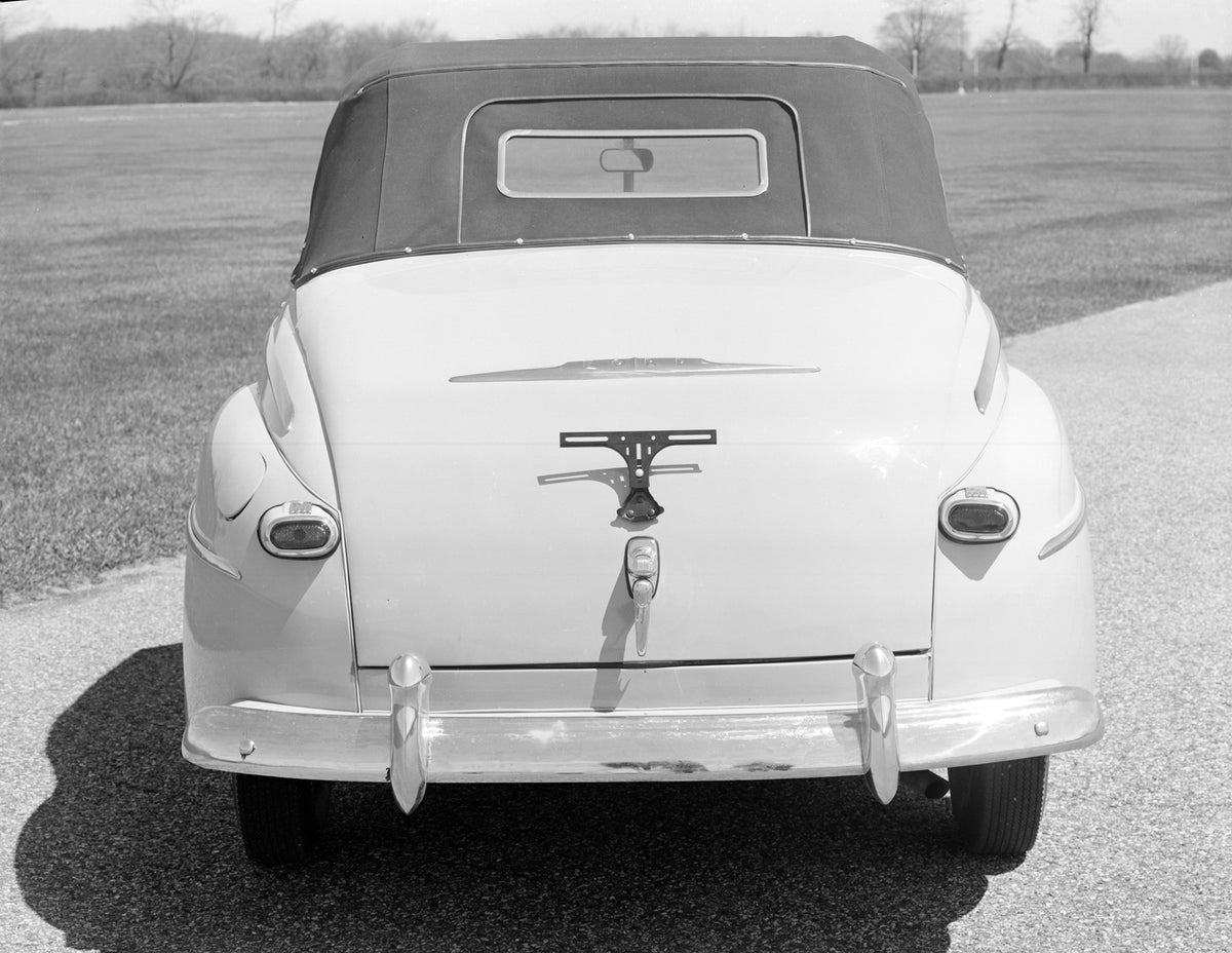 This archival image documents the 1947 Ford Super Deluxe convertible and is preserved in the Ford Heritage Vault as part of Ford Motor Company's historic photographic archive. Free for personal, non-commercial use. Ford Heritage Vault reference AR...