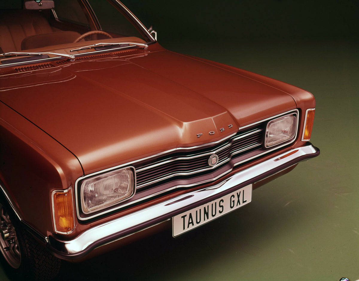 This archival image documents the 1973 Ford Taunus GXL front closeup in studio and is preserved in the Ford Heritage Vault as part of Ford Motor Company's historic photographic archive. Free for personal, non-commercial use. Ford Heritage Vault re...