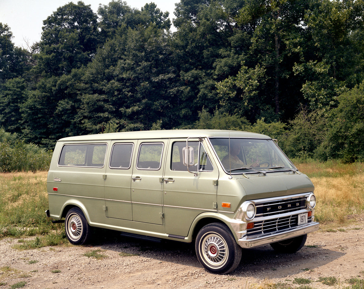 This archival image documents the 1971 Ford Econoline Club Wagon and is preserved in the Ford Heritage Vault as part of Ford Motor Company's historic photographic archive. Free for personal, non-commercial use. Ford Heritage Vault reference AR-200...