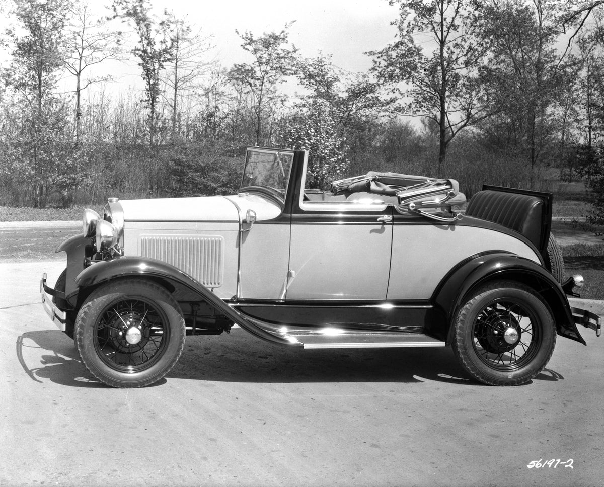 This archival image documents the 1931 Ford Model A Convertible Cabriolet and is preserved in the Ford Heritage Vault as part of Ford Motor Company's historic photographic archive. Free for personal, non-commercial use. Ford Heritage Vault referen...