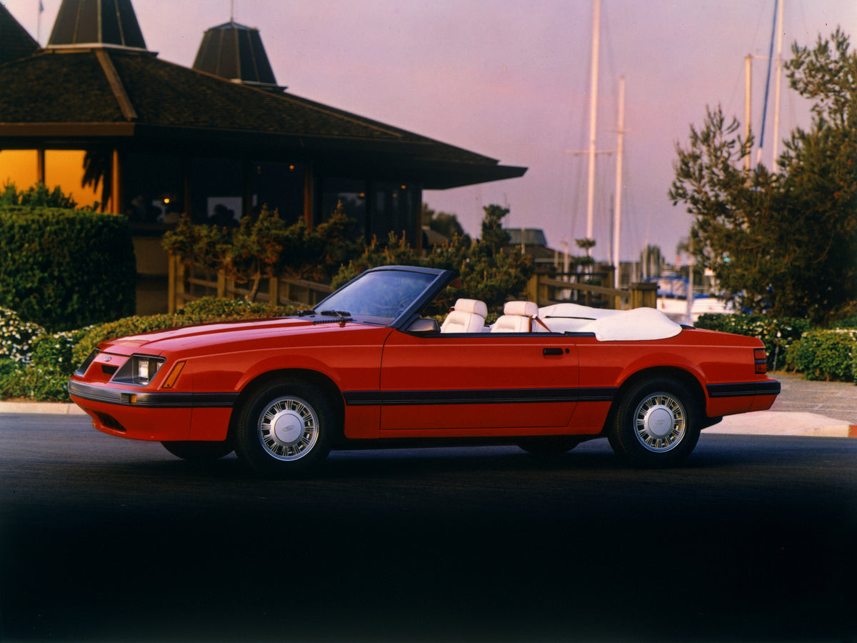 This archival image documents the 1985 Ford Mustang LX and is preserved in the Ford Heritage Vault as part of Ford Motor Company's historic photographic archive. Free for personal, non-commercial use. Ford Heritage Vault reference AR-2008-8.1.4.3484.
