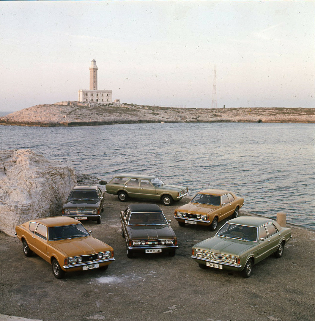 This archival image documents the 1970 Ford Taunus range on scenic dock in Italy and is preserved in the Ford Heritage Vault as part of Ford Motor Company's historic photographic archive. Free for personal, non-commercial use. Ford Heritage Vault ...