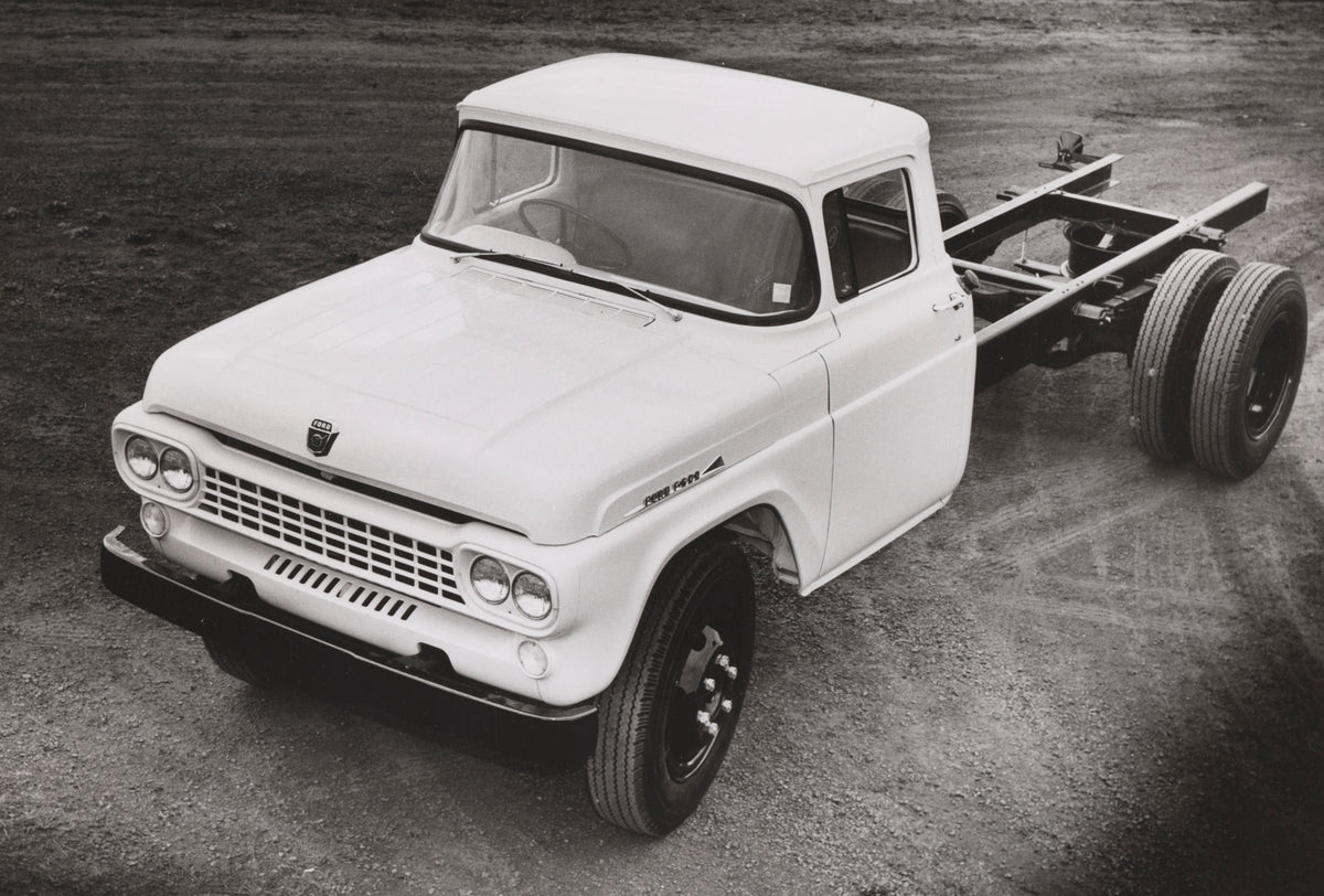 This archival image documents the 1958 Ford F-600 V8 Pickup Truck Passenger Side Front End View in a Field FAP-2011-3 and is preserved in the Ford Heritage Vault as part of Ford Motor Company's historic photographic archive. Free for personal, non...