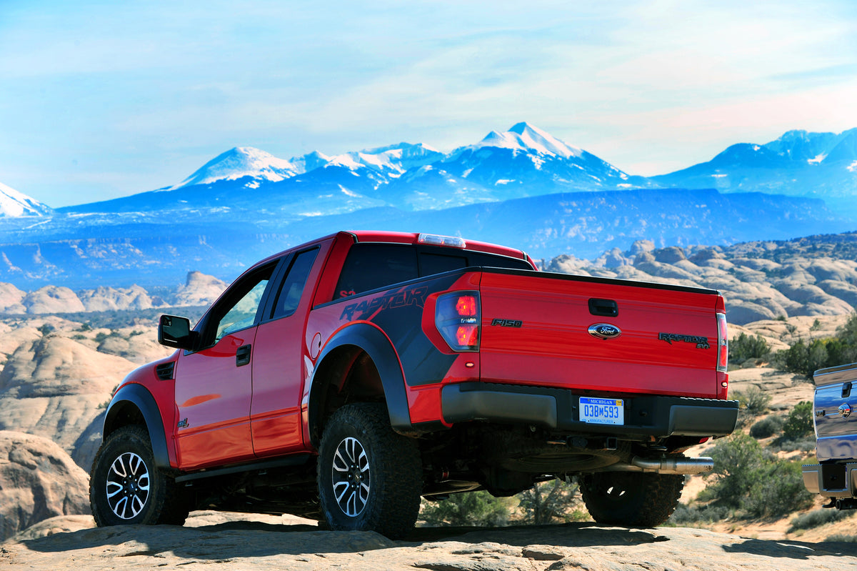 This archival image documents the 2012 Ford F-150 SVT Raptor rear view scenic MS0266 and is preserved in the Ford Heritage Vault as part of Ford Motor Company's historic photographic archive. Free for personal, non-commercial use. Ford Heritage Va...