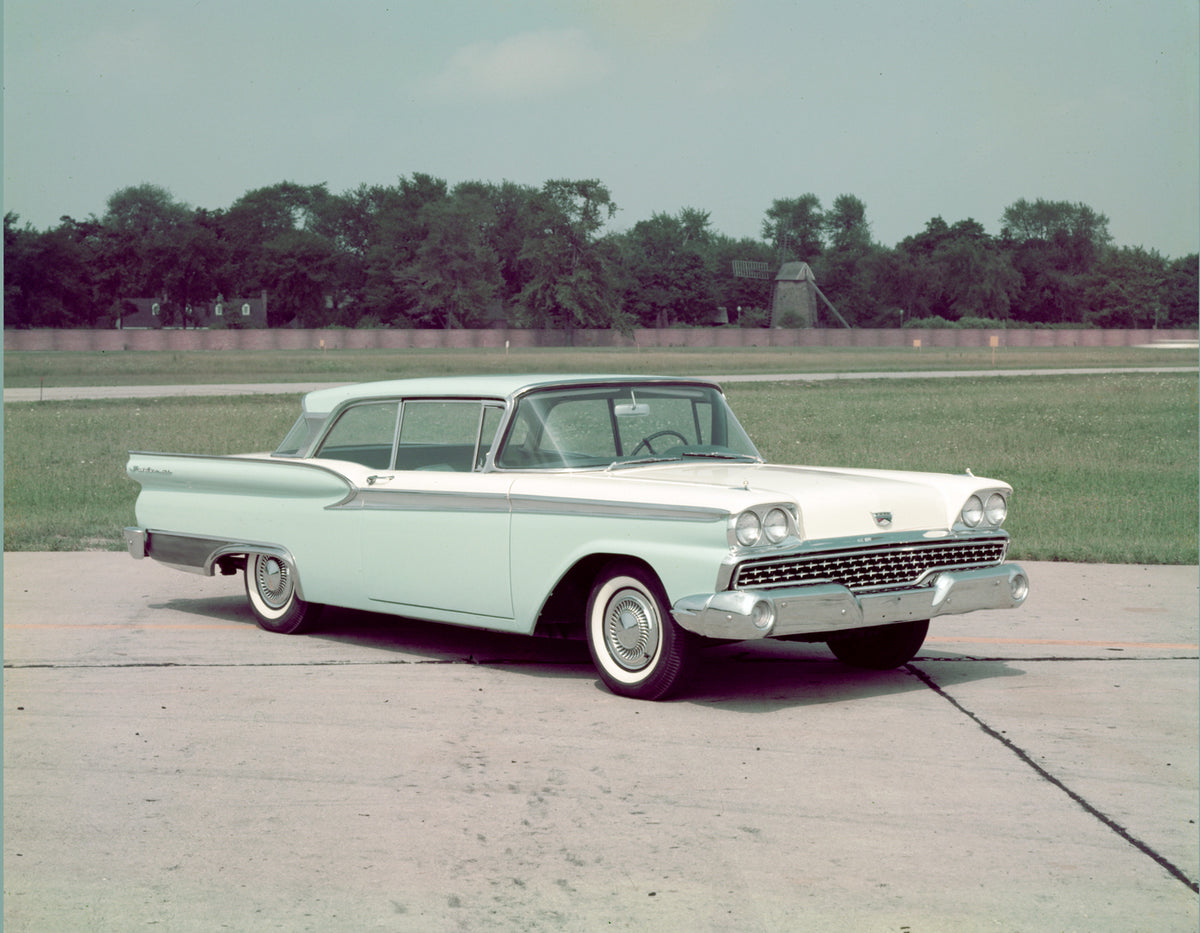 This archival image documents the 1959 Ford Fairlane 500 Club Sedan and is preserved in the Ford Heritage Vault as part of Ford Motor Company's historic photographic archive. Free for personal, non-commercial use. Ford Heritage Vault reference AR-...