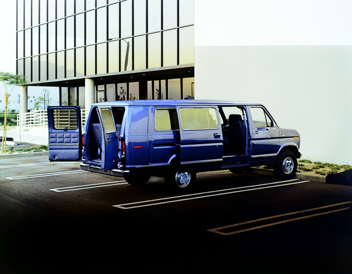 This archival image documents the 1990 Ford Club Wagon XL doors and is preserved in the Ford Heritage Vault as part of Ford Motor Company's historic photographic archive. Free for personal, non-commercial use. Ford Heritage Vault reference AR-2001...