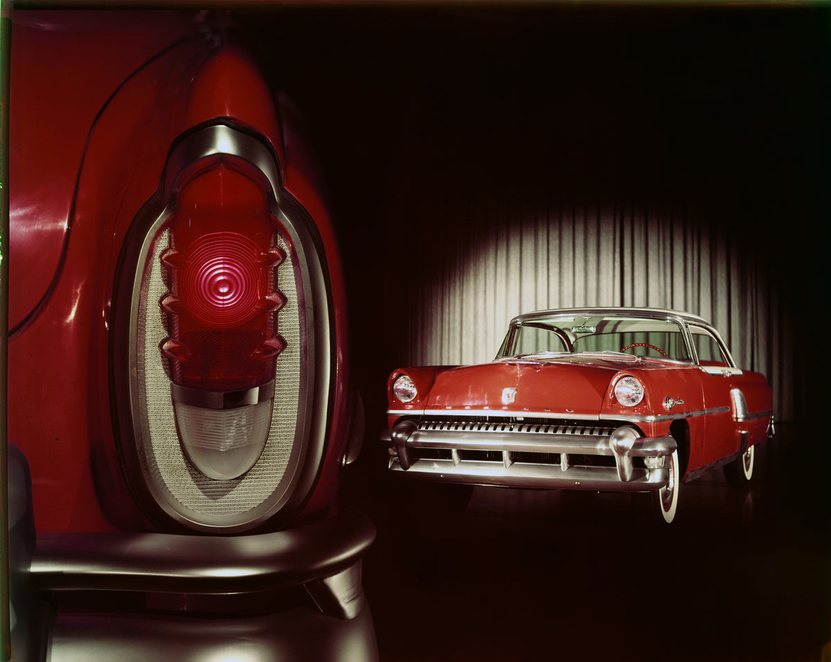 This archival image documents the 1955 Mercury Montclair hardtop with Close up of Taillight and Front View of Vehicle and is preserved in the Ford Heritage Vault as part of Ford Motor Company's historic photographic archive. Free for personal, non...