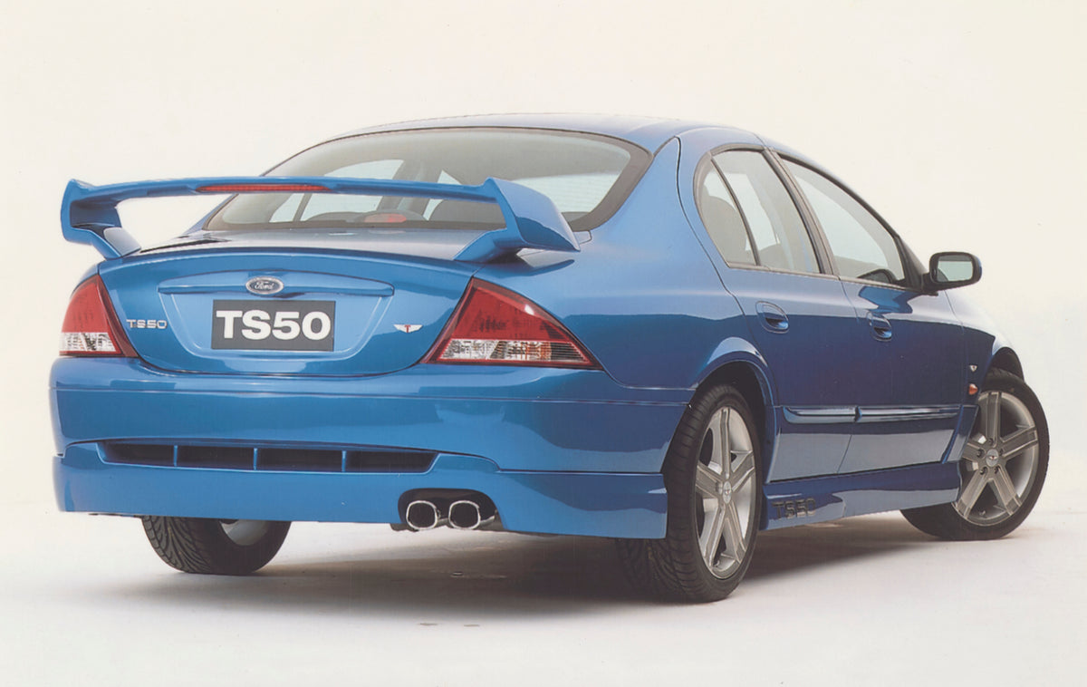 This archival image documents the 2001 Ford AU II Falcon TS50 Sedan 3/4 Rear View FAP 2011-3 and is preserved in the Ford Heritage Vault as part of Ford Motor Company's historic photographic archive. Free for personal, non-commercial use. Ford Her...