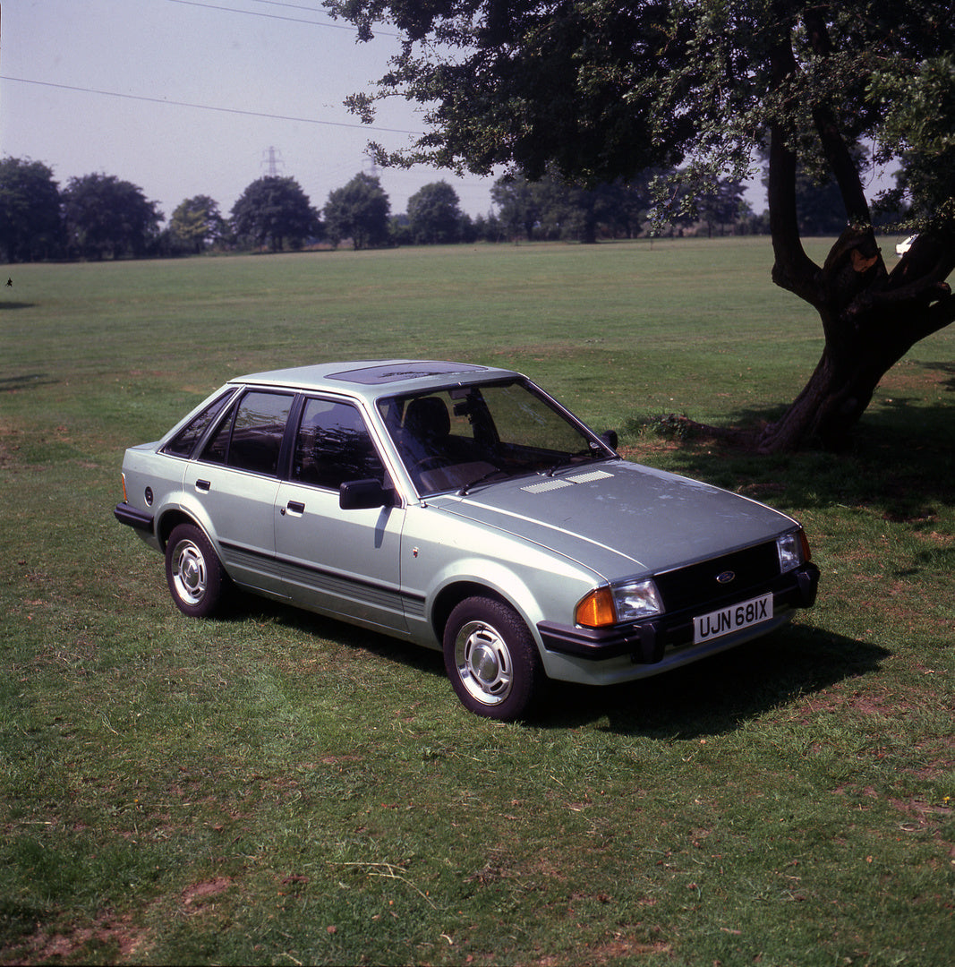 This archival image documents the 1981 Ford Escort Mark III Ghia in field with scenic trees and is preserved in the Ford Heritage Vault as part of Ford Motor Company's historic photographic archive. Free for personal, non-commercial use. Ford Heri...