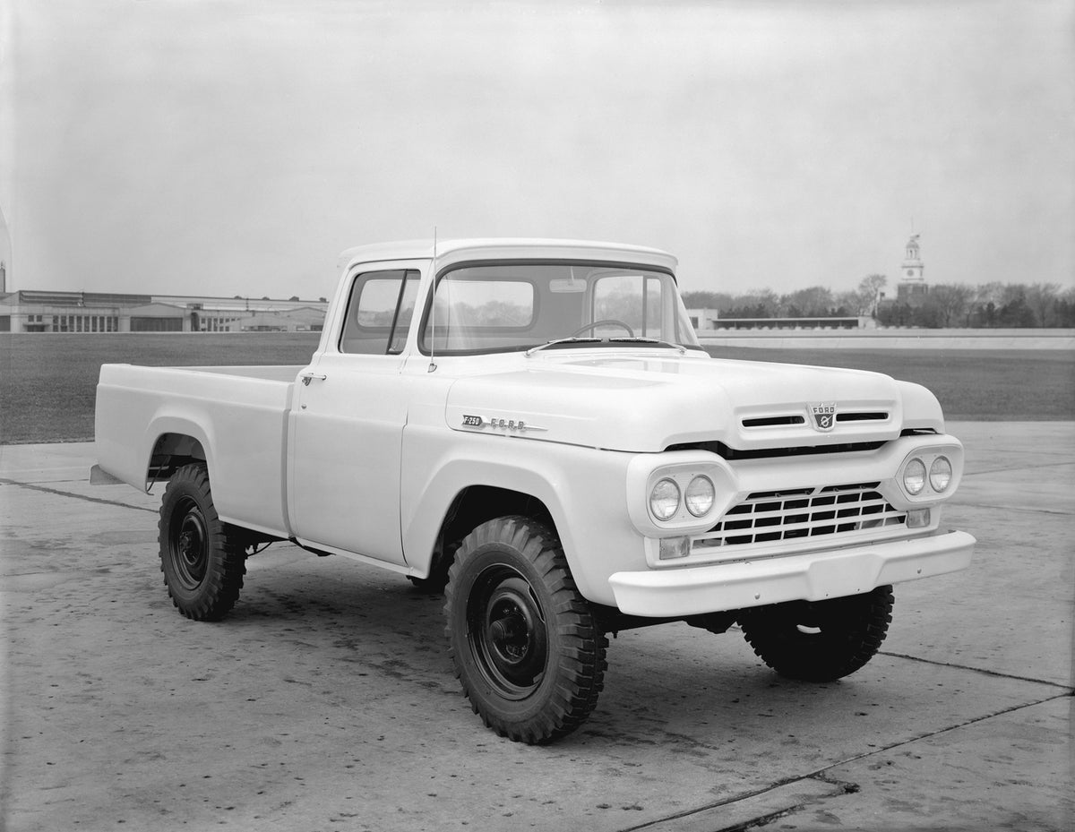 This archival image documents the 1960 Ford F-250 4x4 pickup truck and is preserved in the Ford Heritage Vault as part of Ford Motor Company's historic photographic archive. Free for personal, non-commercial use. Ford Heritage Vault reference AR-2...