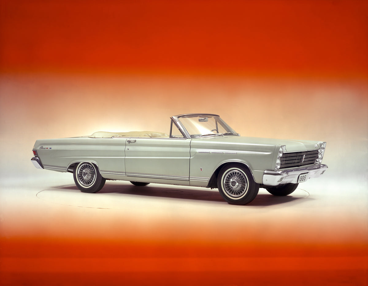 This archival image documents the 1965 Mercury Comet Caliente convertible and is preserved in the Ford Heritage Vault as part of Ford Motor Company's historic photographic archive. Free for personal, non-commercial use. Ford Heritage Vault referen...