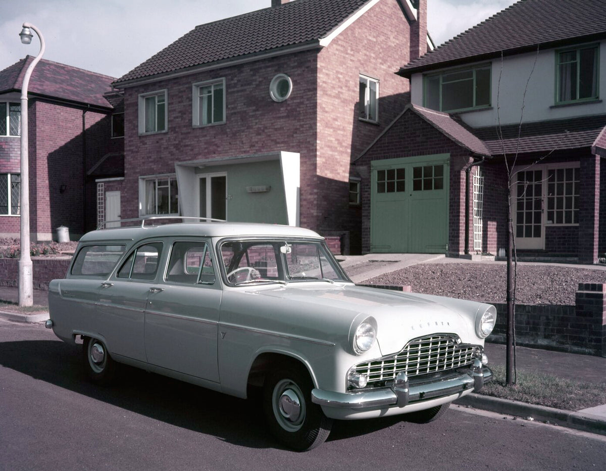 This archival image documents the 1957 Ford Zephyr Mark II on neighborhood street and is preserved in the Ford Heritage Vault as part of Ford Motor Company's historic photographic archive. Free for personal, non-commercial use. Ford Heritage Vault...