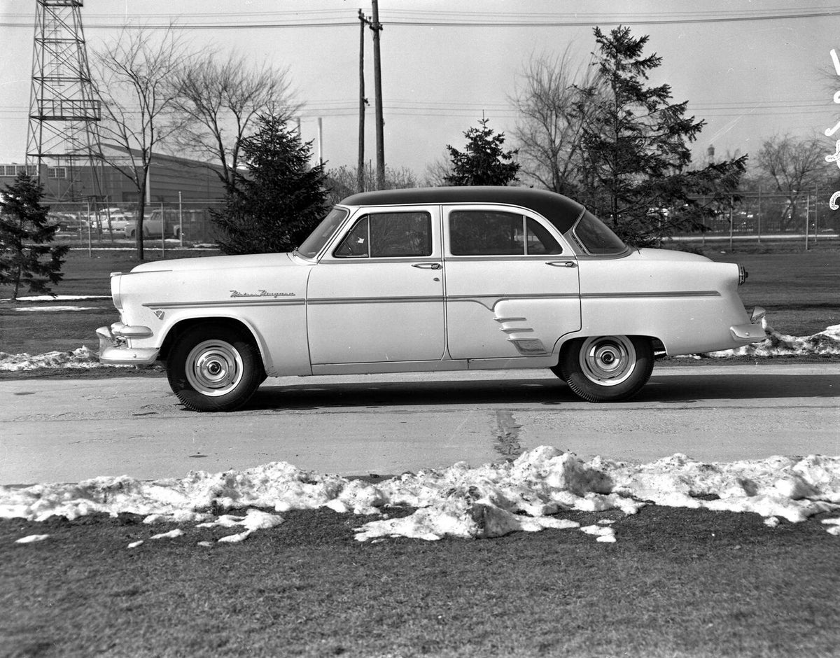 This archival image documents the 1954 Meteor Niagara Sedan side view on scenic road with trees AR-2007-5 and is preserved in the Ford Heritage Vault as part of Ford Motor Company's historic photographic archive. Free for personal, non-commercial ...