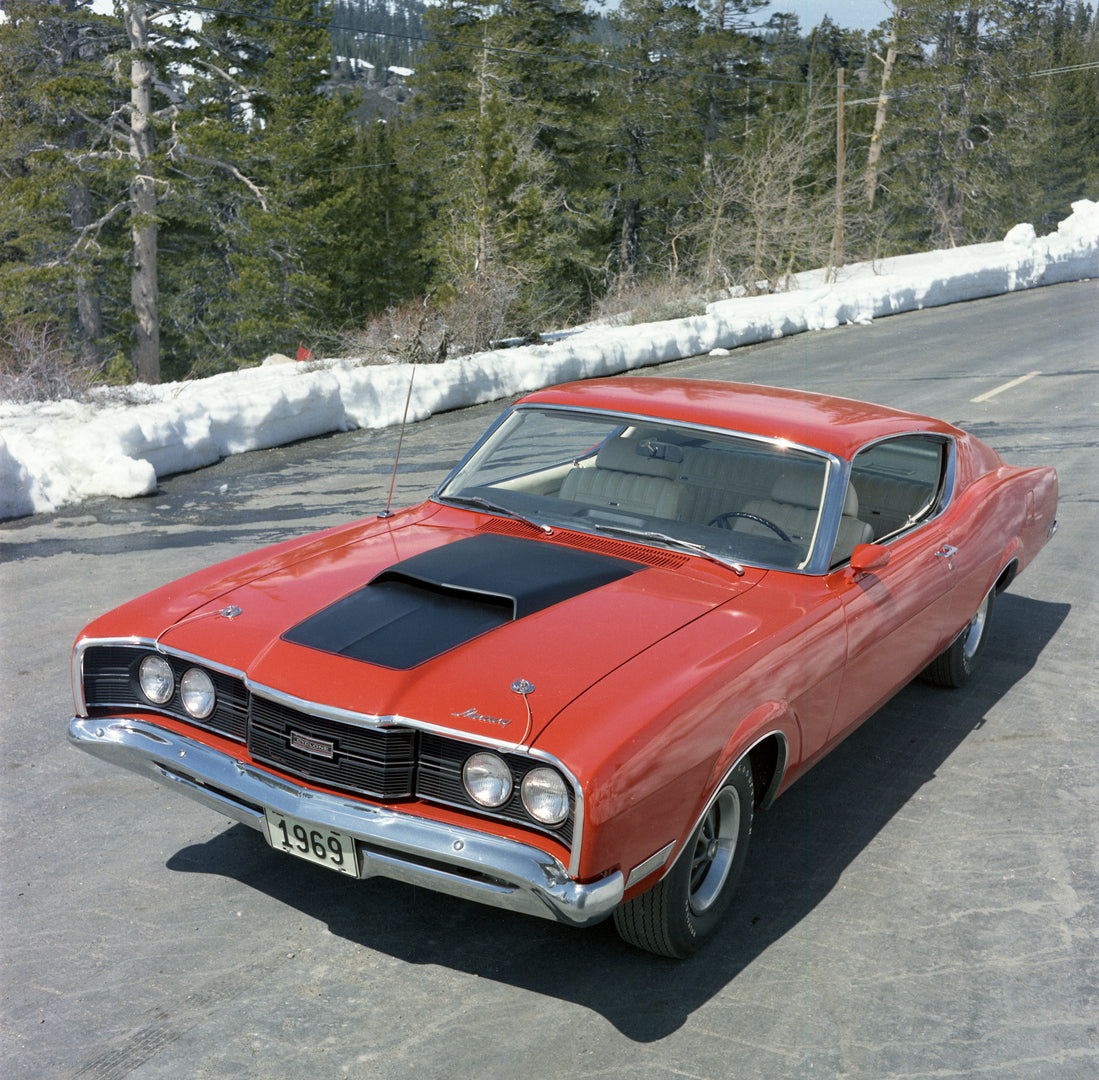 This archival image documents the 1969 Mercury Cyclone sportsroof Overhead Angle with Snow in Background and is preserved in the Ford Heritage Vault as part of Ford Motor Company's historic photographic archive. Free for personal, non-commercial u...