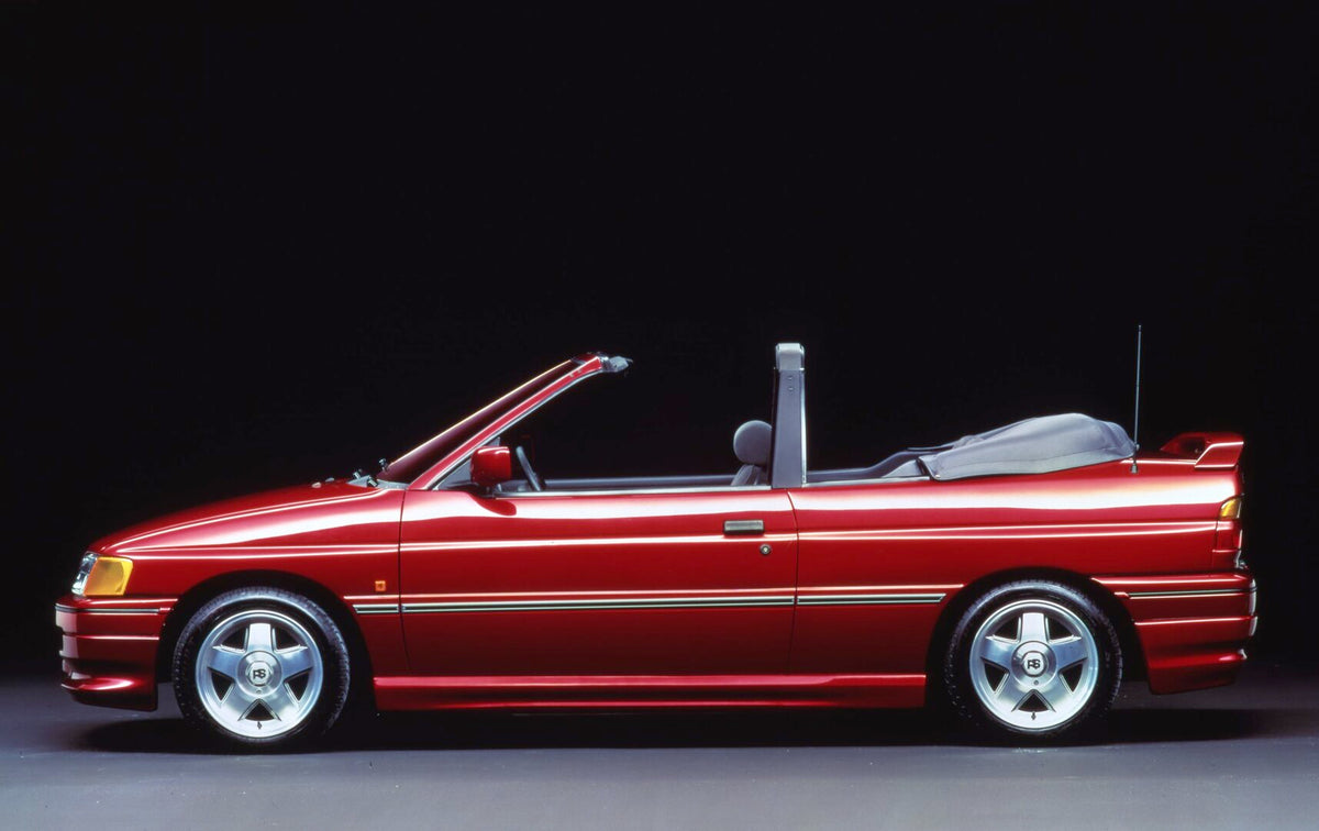 This archival image documents the 1990 Ford Escort Mark V Cabriolet side view in studio and is preserved in the Ford Heritage Vault as part of Ford Motor Company's historic photographic archive. Free for personal, non-commercial use. Ford Heritage...