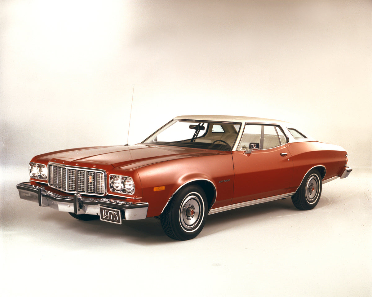 This archival image documents the 1975 Ford Torino in studio and is preserved in the Ford Heritage Vault as part of Ford Motor Company's historic photographic archive. Free for personal, non-commercial use. Ford Heritage Vault reference AR-2008-8....