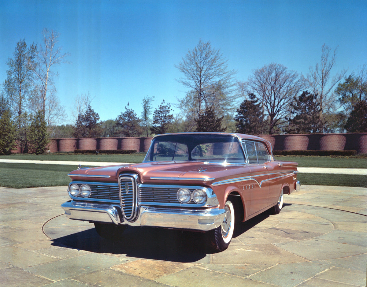 This archival image documents the 1959 Edsel Ranger four-door hardtop and is preserved in the Ford Heritage Vault as part of Ford Motor Company's historic photographic archive. Free for personal, non-commercial use. Ford Heritage Vault reference A...