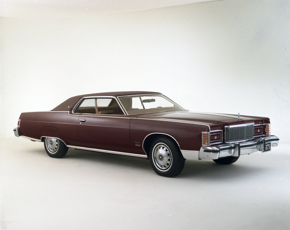 This archival image documents the 1975 Mercury Marquis Brougham 2-Door Hardtop and is preserved in the Ford Heritage Vault as part of Ford Motor Company's historic photographic archive. Free for personal, non-commercial use. Ford Heritage Vault re...