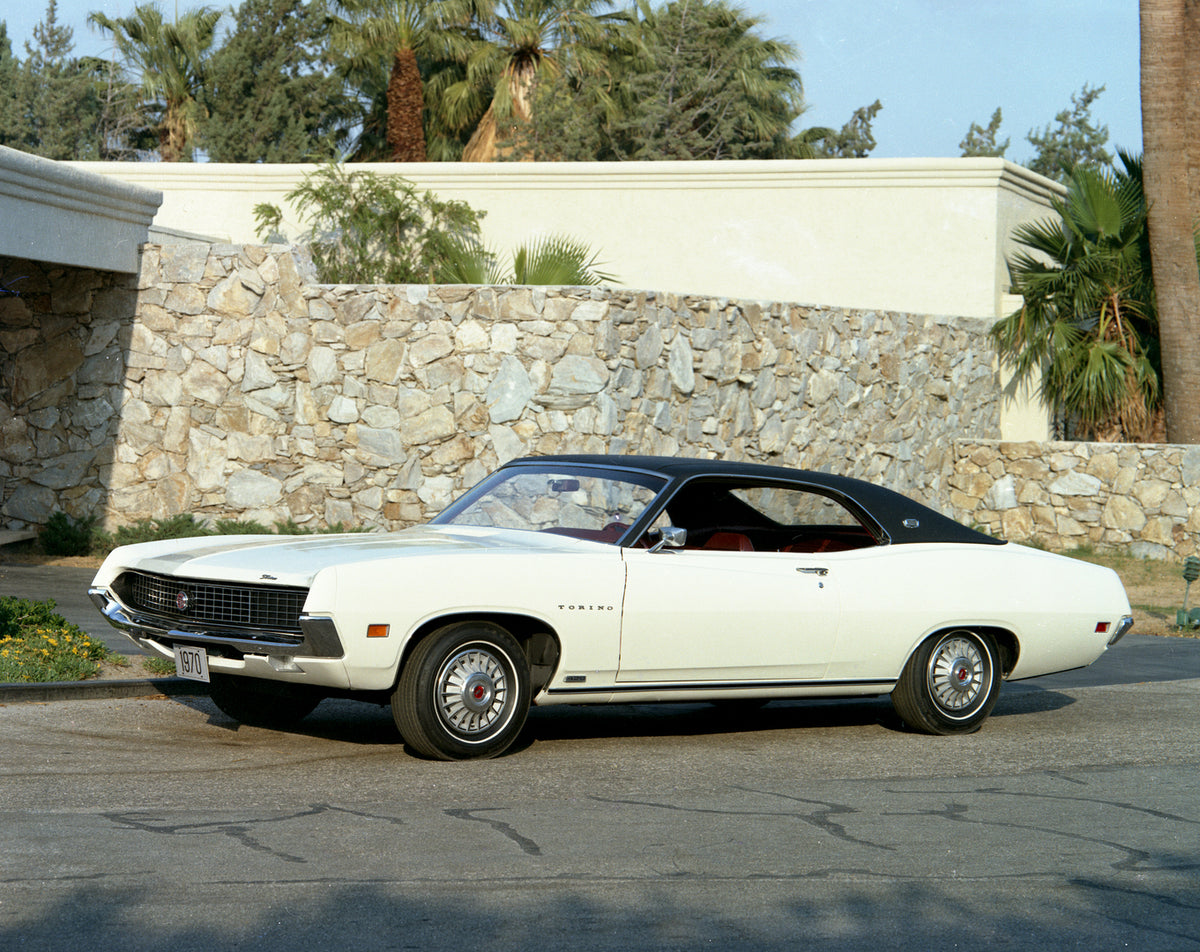 This archival image documents the 1970 Ford Torino Brougham two-door hardtop and is preserved in the Ford Heritage Vault as part of Ford Motor Company's historic photographic archive. Free for personal, non-commercial use. Ford Heritage Vault refe...