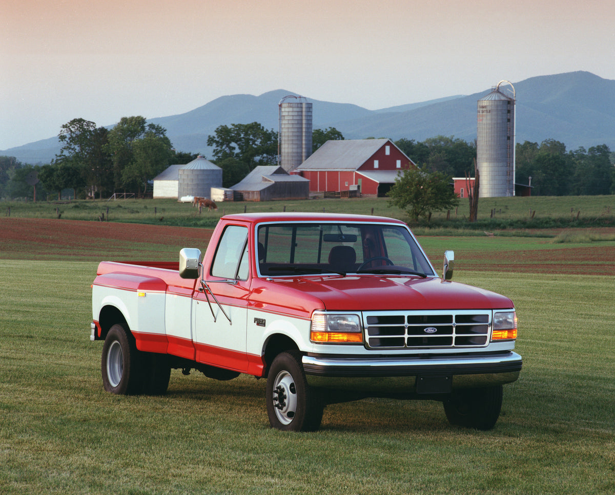 This archival image documents the 1995 Ford F-350 XLT dualie and is preserved in the Ford Heritage Vault as part of Ford Motor Company's historic photographic archive. Free for personal, non-commercial use. Ford Heritage Vault reference AR-2008-8....