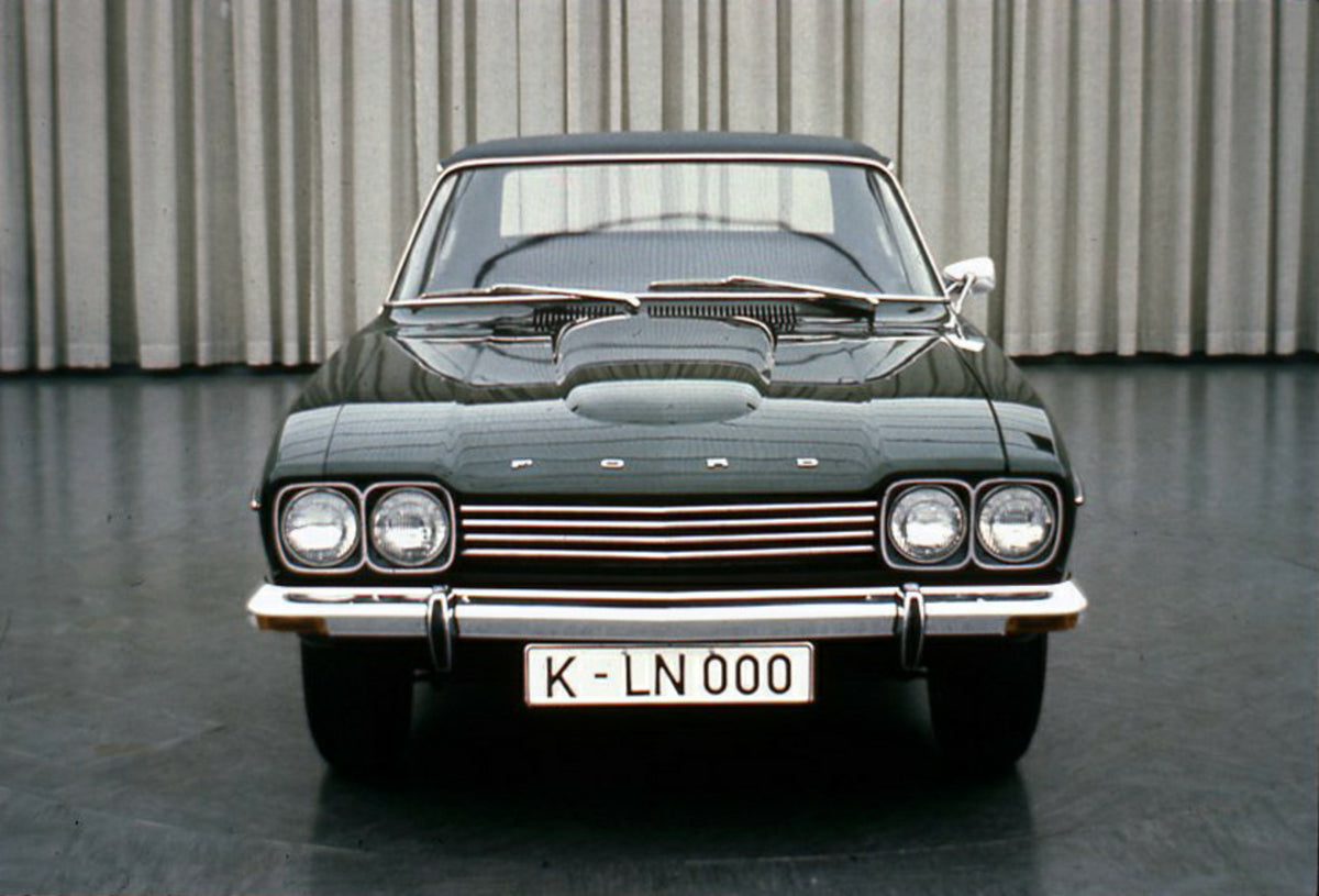 This archival image documents the 1971 Ford Capri Mark I front view in studio and is preserved in the Ford Heritage Vault as part of Ford Motor Company's historic photographic archive. Free for personal, non-commercial use. Ford Heritage Vault ref...