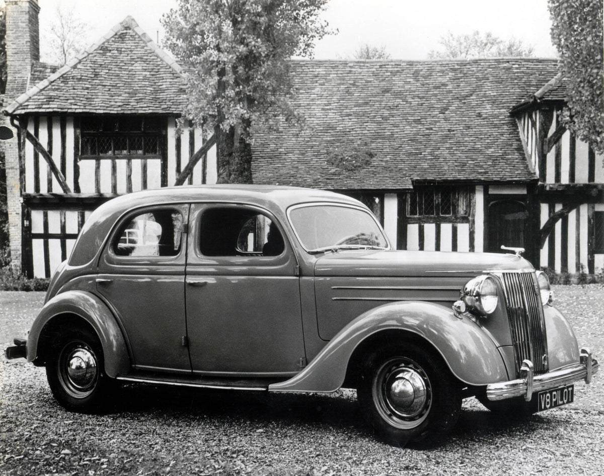 This archival image documents the 1947 Ford Pilot V8 side view in front of house and is preserved in the Ford Heritage Vault as part of Ford Motor Company's historic photographic archive. Free for personal, non-commercial use. Ford Heritage Vault ...