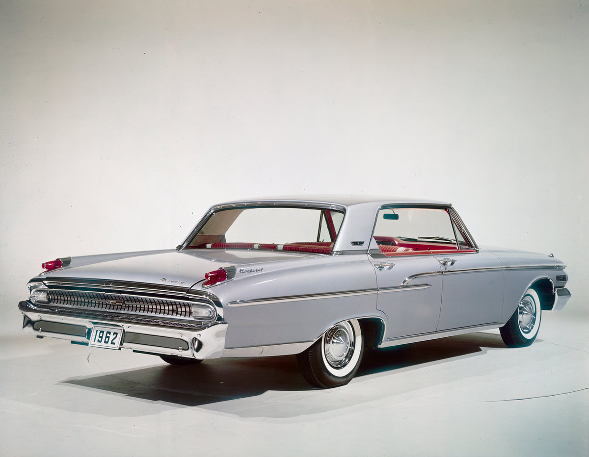 This archival image documents the 1962 Mercury Monterey four-door hardtop Rear Angle and is preserved in the Ford Heritage Vault as part of Ford Motor Company's historic photographic archive. Free for personal, non-commercial use. Ford Heritage Va...