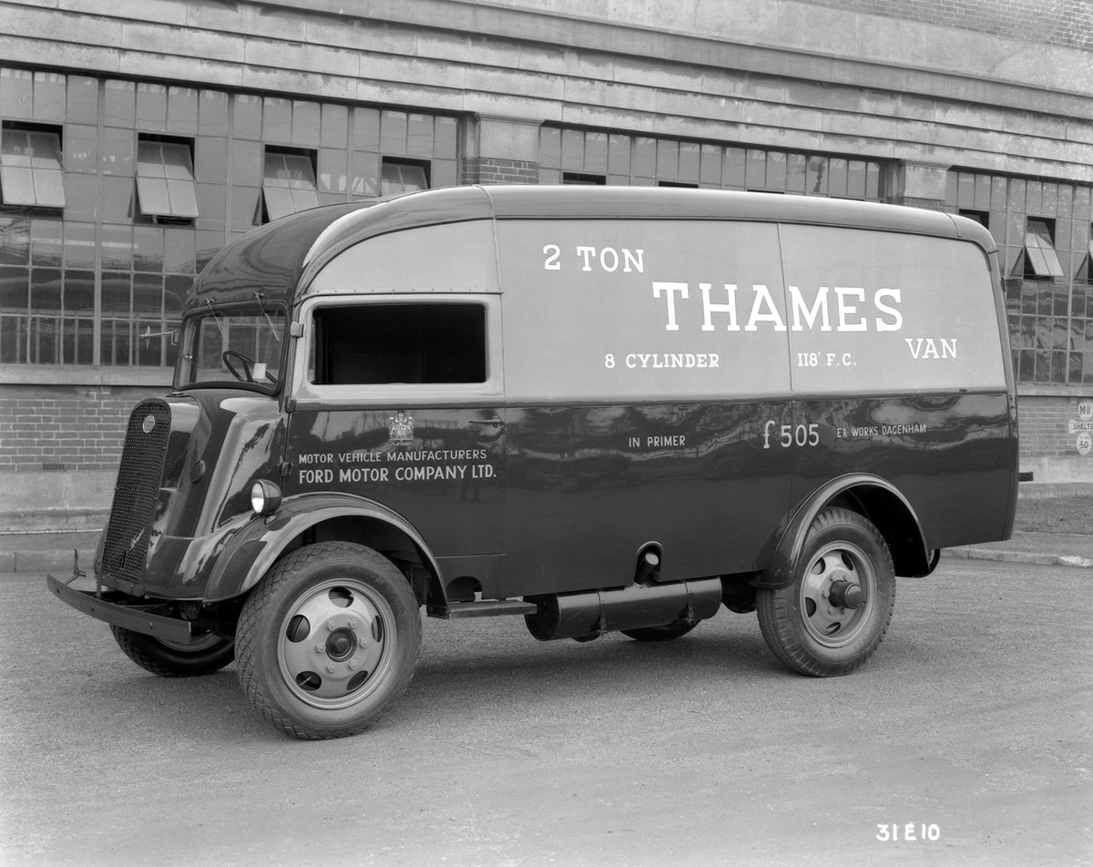 This archival image documents the 1947 Two ton Ford Thames van and is preserved in the Ford Heritage Vault as part of Ford Motor Company's historic photographic archive. Free for personal, non-commercial use. Ford Heritage Vault reference AR-2008-...