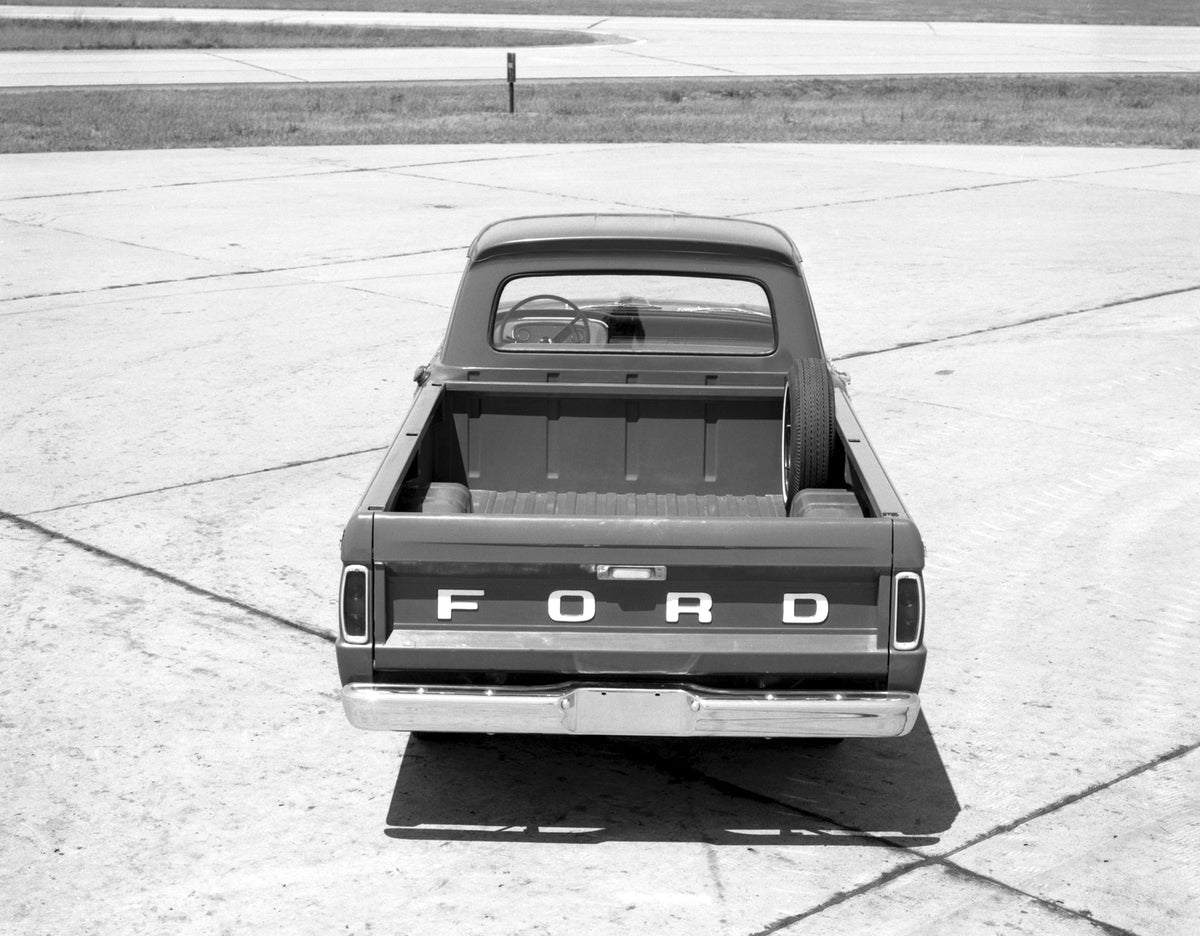This archival image documents the 1965 Ford F-100 pickup truck and is preserved in the Ford Heritage Vault as part of Ford Motor Company's historic photographic archive. Free for personal, non-commercial use. Ford Heritage Vault reference AR-2008-...