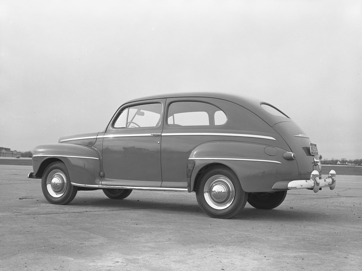This archival image documents the 1947 Ford Super Deluxe two-door sedan and is preserved in the Ford Heritage Vault as part of Ford Motor Company's historic photographic archive. Free for personal, non-commercial use. Ford Heritage Vault reference...