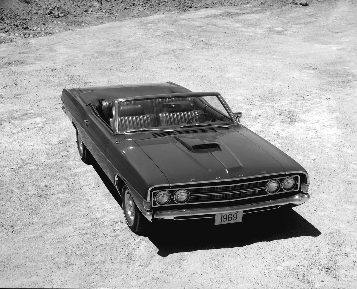 This archival image documents the 1969 Ford Torino GT convertible and is preserved in the Ford Heritage Vault as part of Ford Motor Company's historic photographic archive. Free for personal, non-commercial use. Ford Heritage Vault reference AR-20...