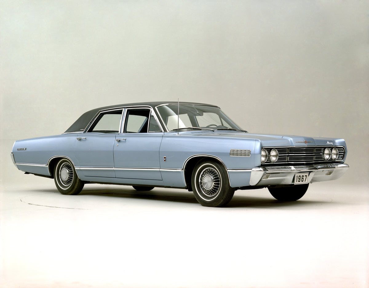 This archival image documents the 1967 Mercury Park Lane Brougham four-door sedan Side Angle and is preserved in the Ford Heritage Vault as part of Ford Motor Company's historic photographic archive. Free for personal, non-commercial use. Ford Her...