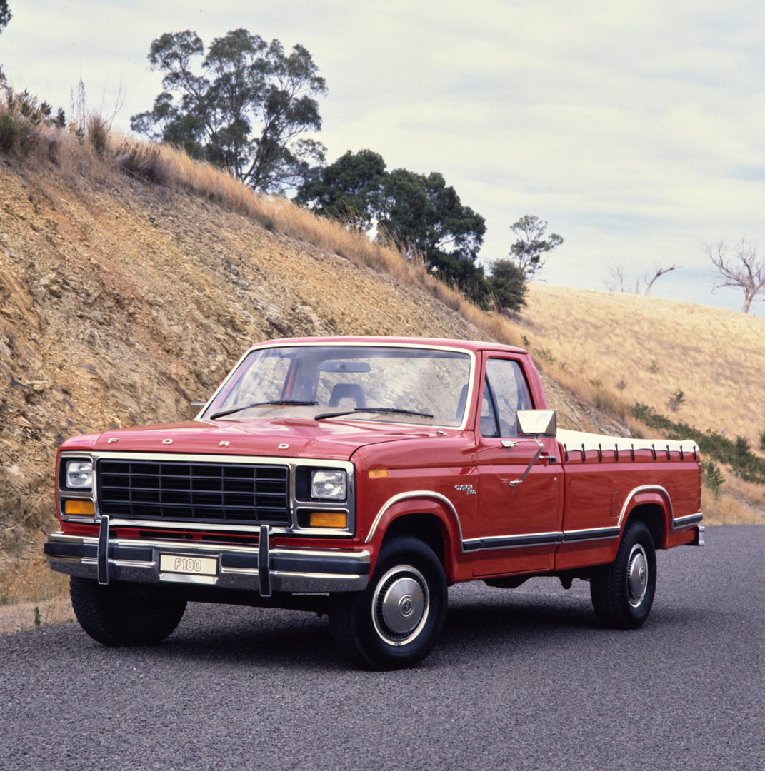 This archival image documents the 1981 Ford F-100 Pickup Truck Passenger Side Front End View on Country Road FAP-2011-3 and is preserved in the Ford Heritage Vault as part of Ford Motor Company's historic photographic archive. Free for personal, n...
