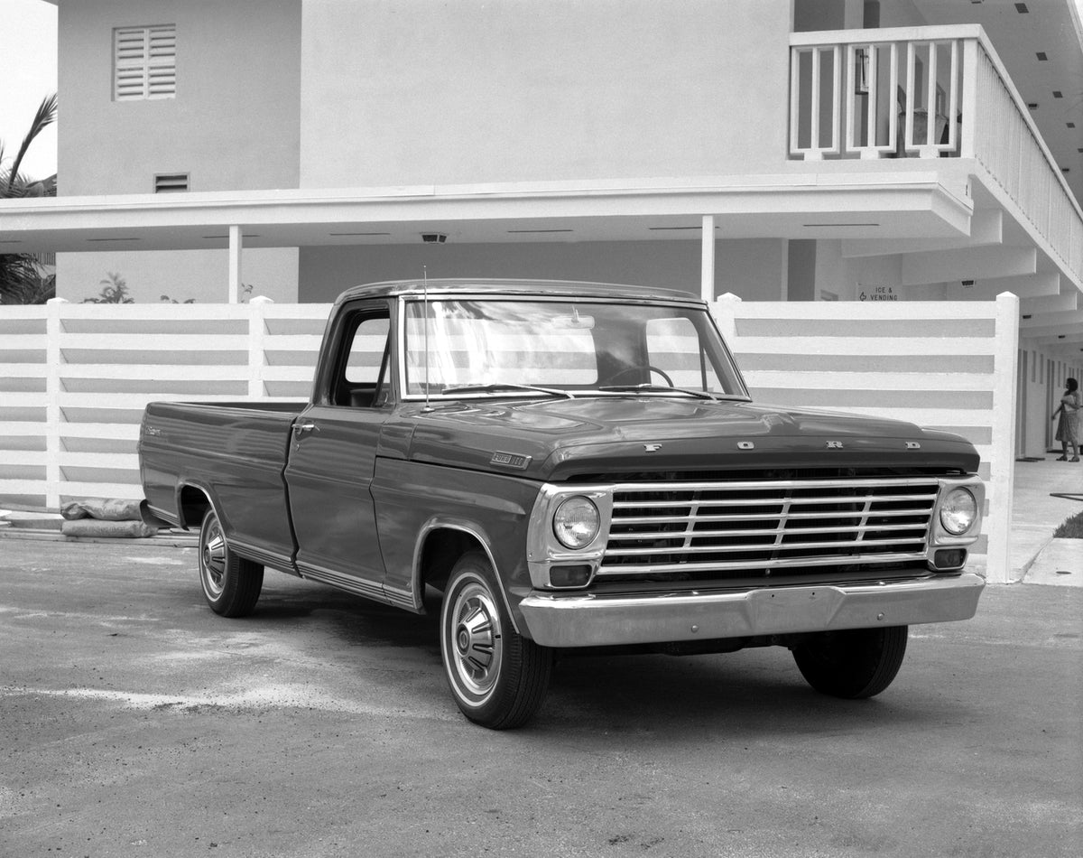This archival image documents the 1967 Ford F-100 pickup truck and is preserved in the Ford Heritage Vault as part of Ford Motor Company's historic photographic archive. Free for personal, non-commercial use. Ford Heritage Vault reference AR-2008-...