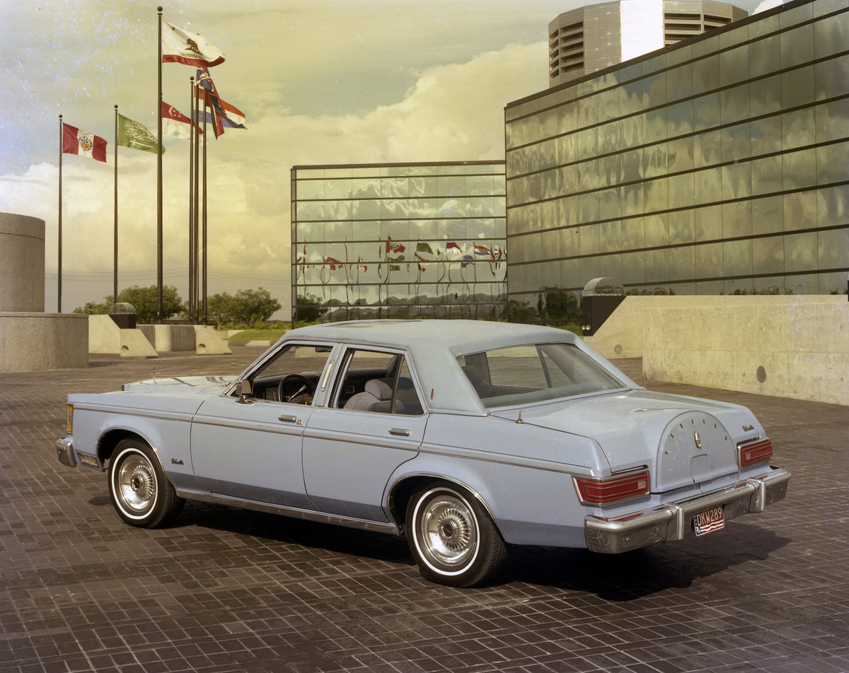 This archival image documents the 1977 Lincoln Versailles four-door and is preserved in the Ford Heritage Vault as part of Ford Motor Company's historic photographic archive. Free for personal, non-commercial use. Ford Heritage Vault reference AR-...