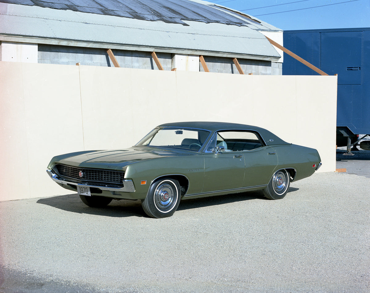 This archival image documents the 1970 Ford Torino Brougham four-door hardtop and is preserved in the Ford Heritage Vault as part of Ford Motor Company's historic photographic archive. Free for personal, non-commercial use. Ford Heritage Vault ref...