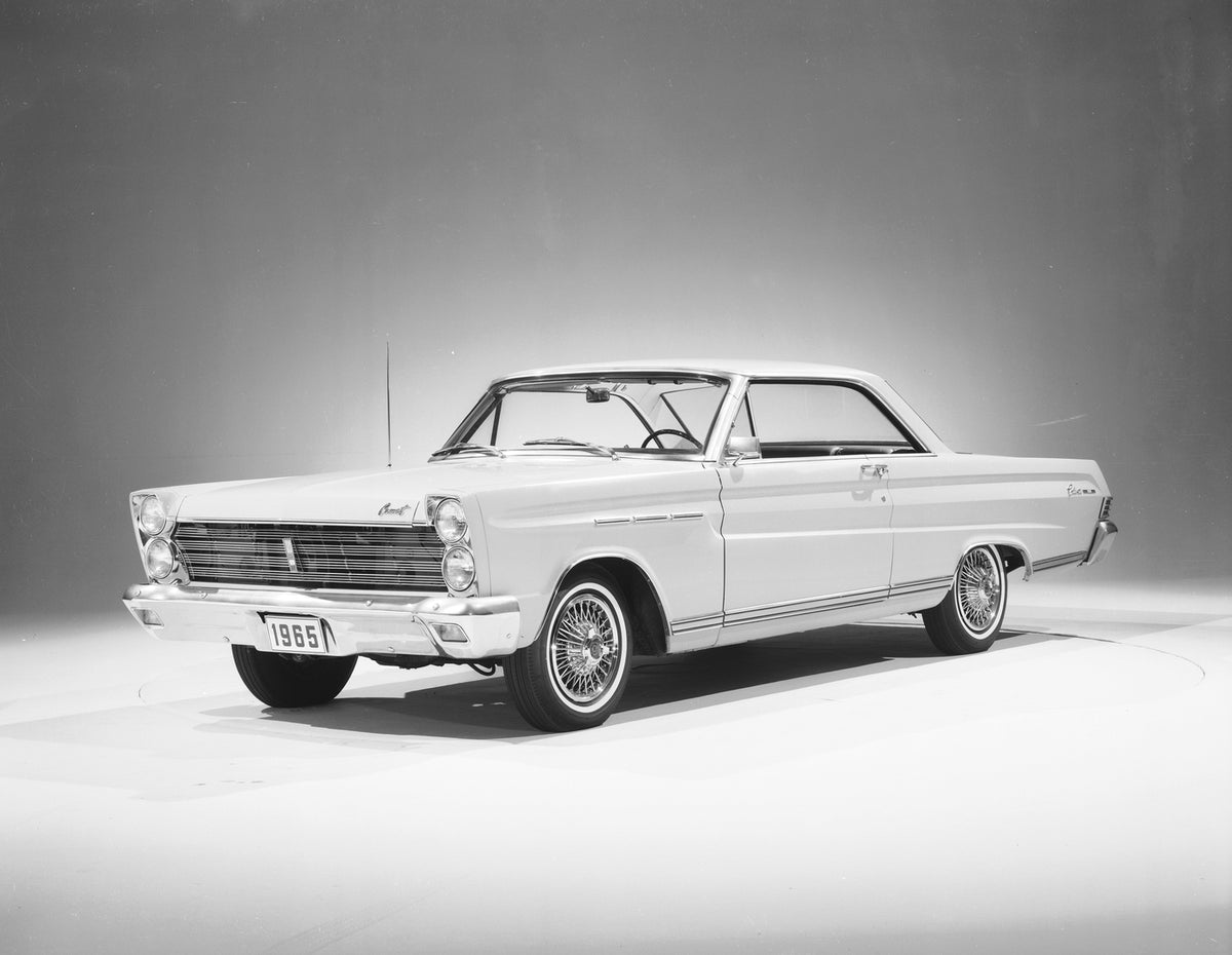 This archival image documents the 1965 Mercury Comet Caliente two-door hardtop and is preserved in the Ford Heritage Vault as part of Ford Motor Company's historic photographic archive. Free for personal, non-commercial use. Ford Heritage Vault re...