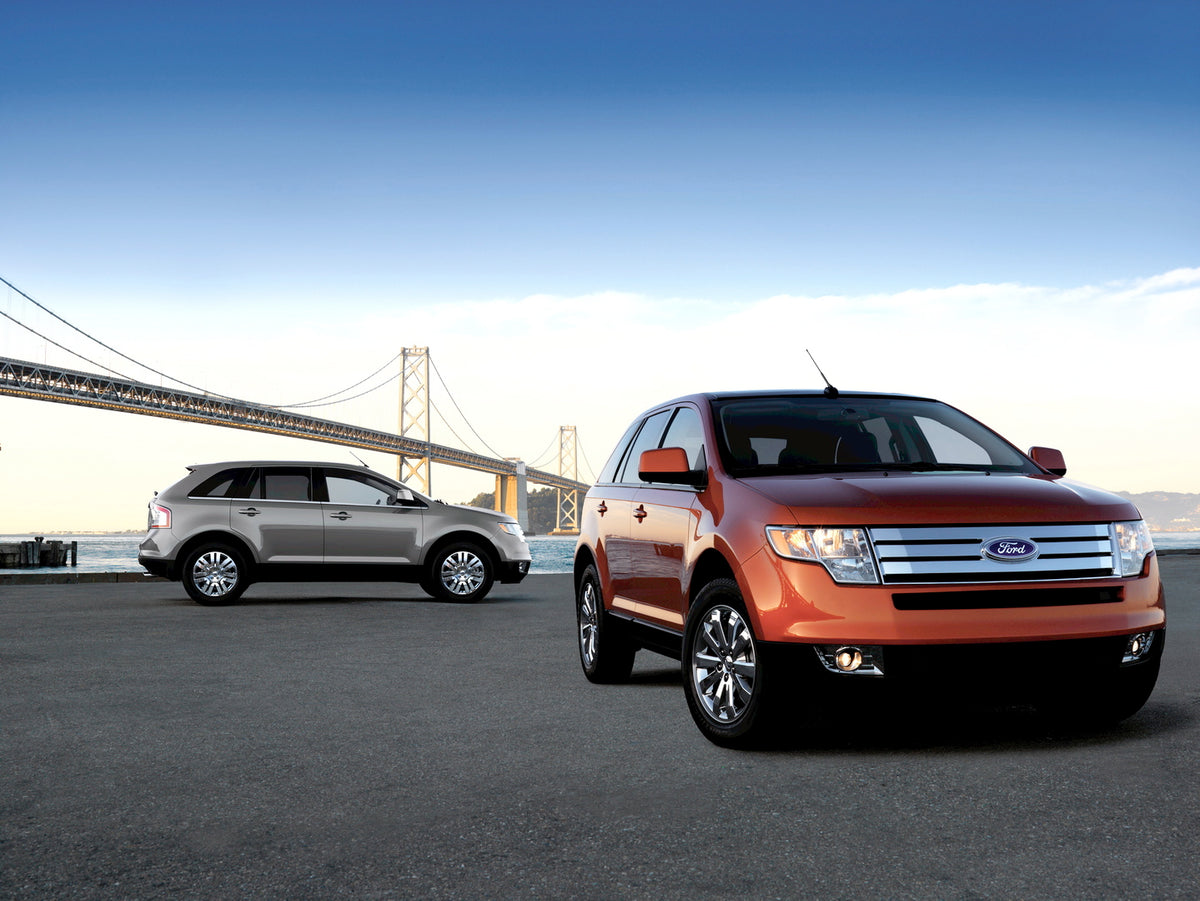 This archival image documents the 2009 Ford Edge in front of bridge and is preserved in the Ford Heritage Vault as part of Ford Motor Company's historic photographic archive. Free for personal, non-commercial use. Ford Heritage Vault reference AR-...