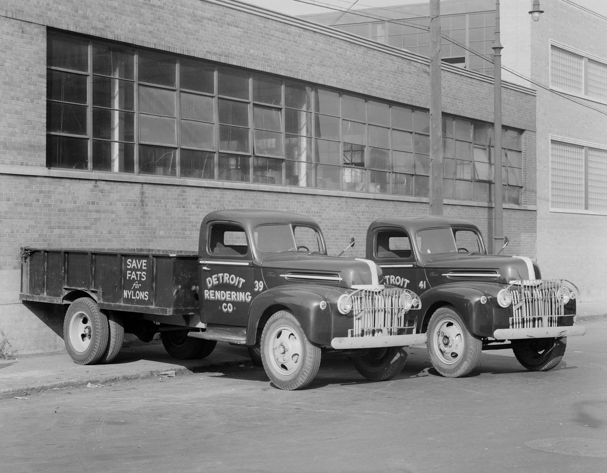 This archival image documents the 1946 Ford trucks Detroit Rendering company and is preserved in the Ford Heritage Vault as part of Ford Motor Company's historic photographic archive. Free for personal, non-commercial use. Ford Heritage Vault refe...