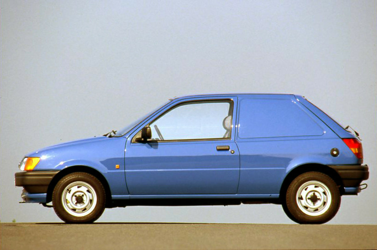This archival image documents the 1989 Ford Fiesta Mark III Van side view with scenic blue sky and is preserved in the Ford Heritage Vault as part of Ford Motor Company's historic photographic archive. Free for personal, non-commercial use. Ford H...