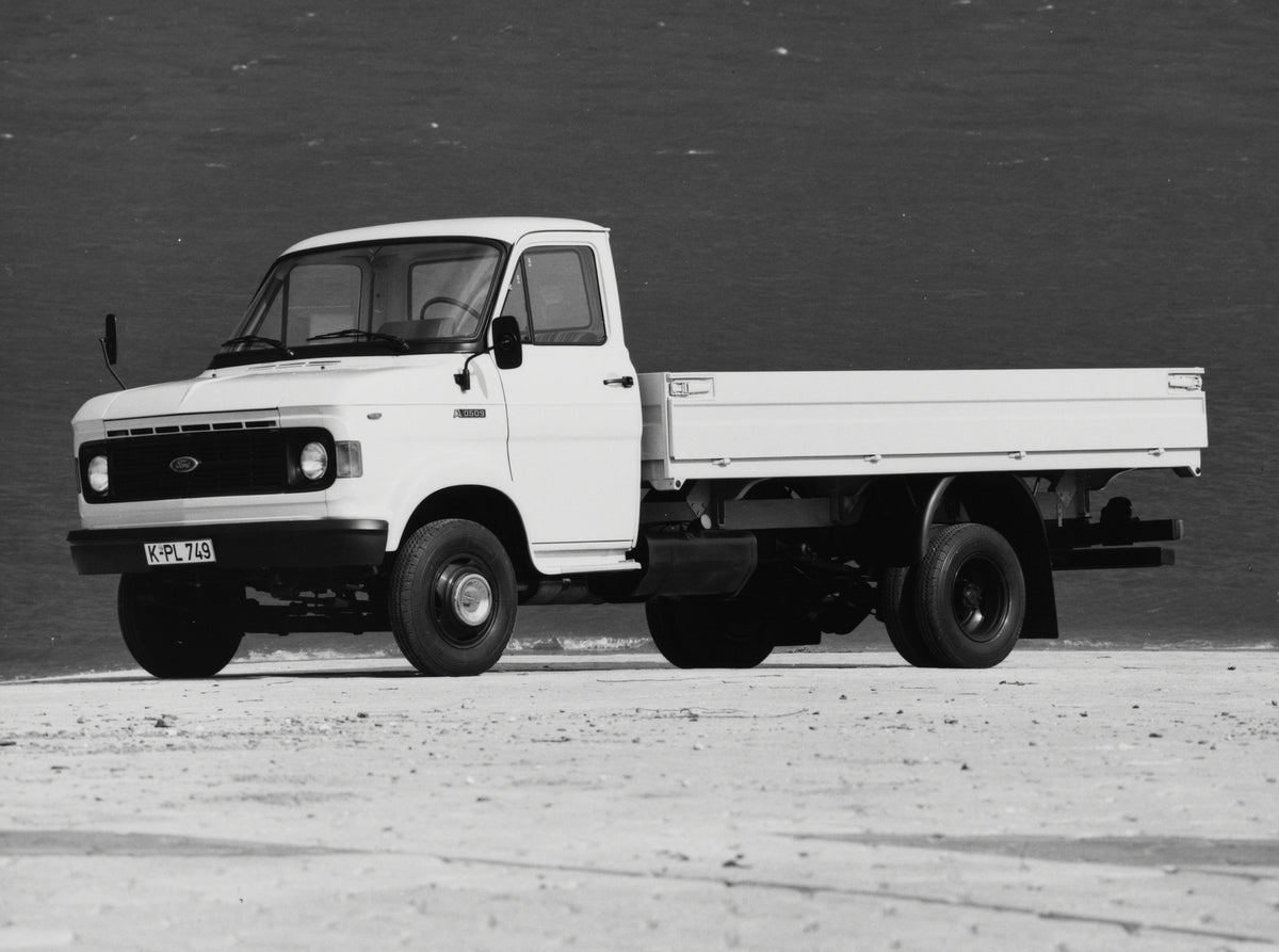 This archival image documents the 1970 Ford A-Series Truck on scenic beach and is preserved in the Ford Heritage Vault as part of Ford Motor Company's historic photographic archive. Free for personal, non-commercial use. Ford Heritage Vault refere...