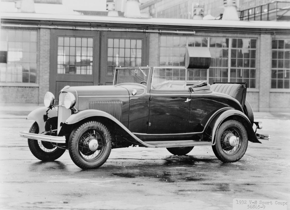 This archival image documents the 1932 Ford V-8 Cabriolet and is preserved in the Ford Heritage Vault as part of Ford Motor Company's historic photographic archive. Free for personal, non-commercial use. Ford Heritage Vault reference AR-2008-8.1.6...