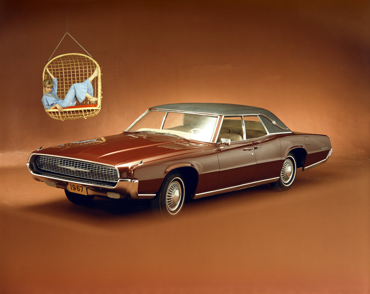 This archival image documents the 1967 Ford Thunderbird four-door in studio and is preserved in the Ford Heritage Vault as part of Ford Motor Company's historic photographic archive. Free for personal, non-commercial use. Ford Heritage Vault refer...