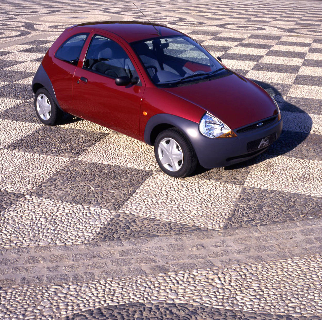 This archival image documents the 1996 Ford Ka Mark I RHD on scenic mosaic area in Sevilla and is preserved in the Ford Heritage Vault as part of Ford Motor Company's historic photographic archive. Free for personal, non-commercial use. Ford Herit...