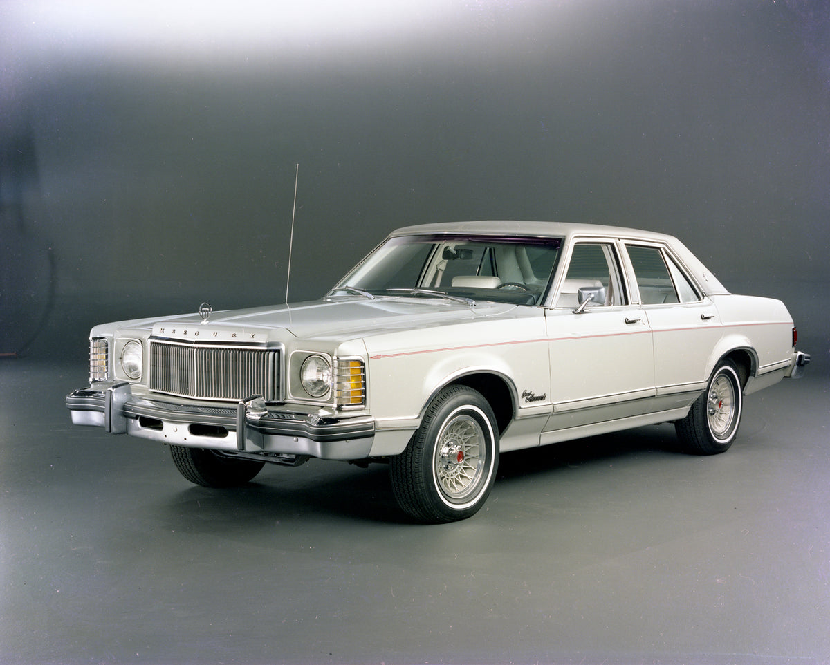 This archival image documents the 1976 Mercury Monarch Grand Ghia four-door in studio and is preserved in the Ford Heritage Vault as part of Ford Motor Company's historic photographic archive. Free for personal, non-commercial use. Ford Heritage V...